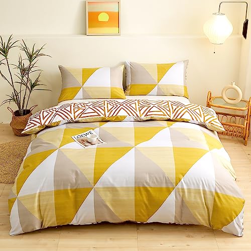 Gezu Bettwäsche Geometrisches Muster 220x240cm 3teilig Gelb Weiß Beige Modern Wendebettwäsche Set und Kissenbezug 80x80cm mit Reißverschluss von Gezu
