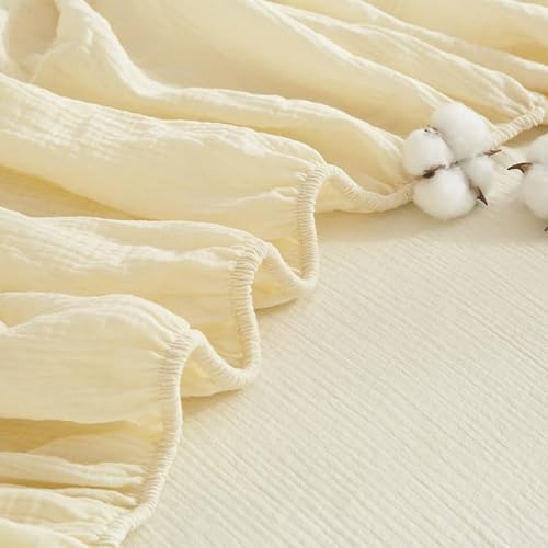 Gezu Doppelte Muslin Spannbettlaken 120x200cm 100% Baumwolle Muslin Beige Boxspringbett Frottee Topper Weich Uni Atmungsaktiv Bettlaken für Hohe Matratze bis 25-30 cm von Gezu