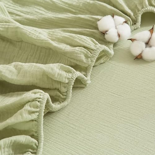 Gezu Doppelte Muslin Spannbettlaken 120x200cm 100% Baumwolle Muslin Grün Boxspringbett Frottee Topper Weich Uni Atmungsaktiv Bettlaken für Hohe Matratze bis 25-30 cm von Gezu