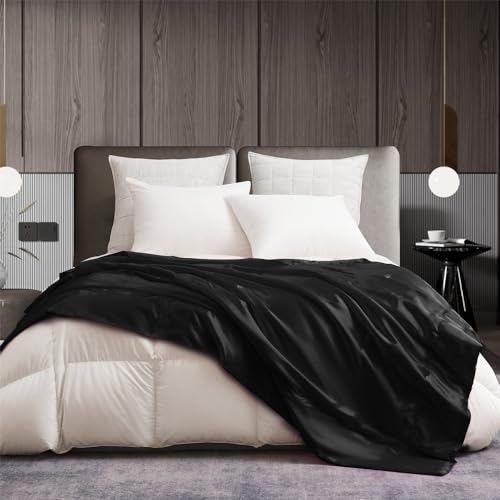 Gezu Kuscheldecke Satin Decke 150x200cm Schwarz Seidendecken Schwarz Einfarbig Leichte Bequeme Blitzlicht Glühen Cooles Tagesdecke Universale Sofadecke Blanket Für Bett Schlafzimmer Blanket Büro Decke von Gezu