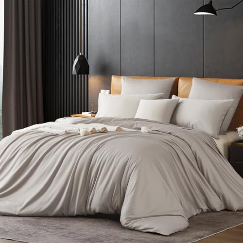 Gezu Mako Satin Bettwäsche 220x240cm Baumwollesatin Beige Khaki Bettwäsche Set 100% Baumwolle Weich Fein Bettbezug 220x240，Oeko-TEX® Standard Zertifiziert mit 2 Kissenbezug 80x80cm und Reissverschluss von Gezu