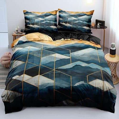 Gezu Marmor Bettwäsche 135x200cm Dunkelblau Gold 3D Effekt Abstracte Motiv Bettwäsche Aesthetic Microfaser Marmor Bettwäsche Set Luxus Modern Gedruckt 2 Bettbezug mit Reißverschluss und 2 Kissenbezug von Gezu