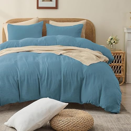 Gezu Muslin Bettwäsche 135x200 Marineblau 100% Baumwolle Muslin Bettwäsche-Sets Leinen Set Bettbezug mit 2Kissenbezüge 80x80 Sehr Atmungsaktiv Bequem Bettwäsche Doppelbett mit Reißverschluss Gezu Muslin Bettwäsche 135x200 Marineblau 100% Baumwolle Muslin Bettwäsche-Sets Leinen Set Bettbezug mit 2Kissenbezüge 80x80 Sehr Atmungsaktiv Bequem Bettwäsche Doppelbett mit Reißverschluss von Gezu