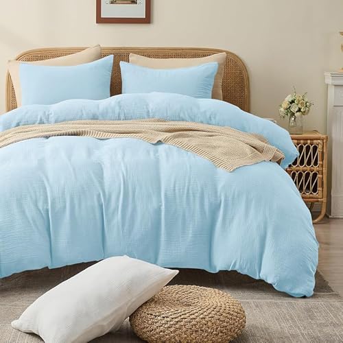 Gezu Muslin Bettwäsche 155x220 Hellblau 100% Baumwolle Muslin Bettwäsche-Sets Leinen Set Bettbezug mit 2Kissenbezüge 80x80cm Sehr Atmungsaktiv Bequem Bettwäsche Doppelbett mit Reißverschluss Gezu Muslin Bettwäsche 155x220 Hellblau 100% Baumwolle Muslin Bettwäsche-Sets Leinen Set Bettbezug mit 2Kissenbezüge 80x80cm Sehr Atmungsaktiv Bequem Bettwäsche Doppelbett mit Reißverschluss von Gezu