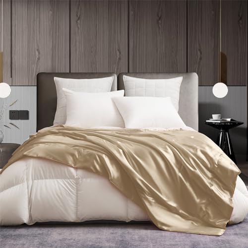 Gezu Satin Decke 150x200cm Beige Seidendecken Gold Khaki Einfarbig Leichte Bequeme Blitzlicht Glühen Cooles Feeling Tagesdecke Universale Sofadecke Blanket Für Bett Schlafzimmer Blanket Büro Decke von Gezu