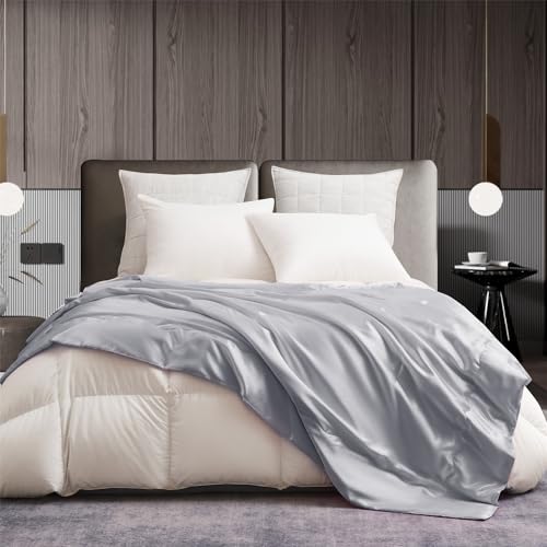 Gezu Satin Decke 150x200cm Grau Seidendecken Satin Sofadecke Kühlende Seidige Seide Sommerdecke Leicht Weich Luxus Glatt Glänzend Tagesdecke Kuscheldecke für Bett Sofa Couch Schlafzimmer Büro Reisen von Gezu