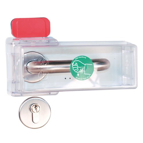 GfS Fluchttürhaube K - Komplettset Haube mit Piktogramm, 2 Unterplatten grün, 6 Oberplatten rot mit Sollbruchstelle, 2 Befestigungswinkel, 3 Endabschlüsse, Maße (BxHxT): 21,0 x 9,9 x 10,0 cm von GFS