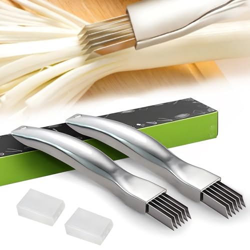 Gfamous 2 Stücke Zwiebelschneider Küchenwerkzeug,Edelstahl Scallion Slicer,Haushalt Multifunktionale Food Slicer Gadget,Spring Onion Slicer,Für Obst und Gemüse in Restaurants und zu Hause von Gfamous