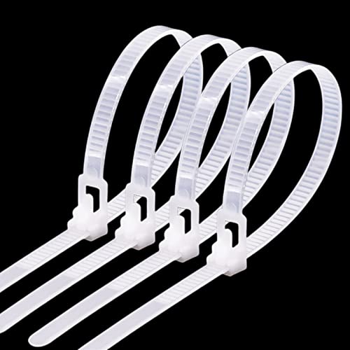 Gfortune Kabelbinder Wiederverschließbar Weiß 7,4mmx300mm Zugfestigkeit: 240N/24kg, 100 Stück UV-beständiger Nylon Kabelbinder von Gfortune