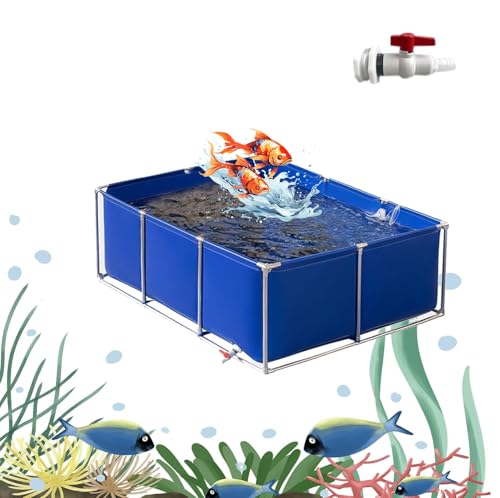 Gguwug Faltbarer Fischteich aus Segeltuch, 0,5~0,9m hoch Aquarium Pool Teich mit Ablassventil Outdoor Fischteich Lagertank, kubischer Fischteich mit Ständer, stabile PVC-Folie, UV-beständig von Gguwug