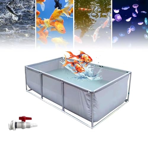 Gguwug Faltbarer Fischteich aus Segeltuch, 0,5~0,9m hoch Aquarium Pool Teich mit Ablassventil Outdoor Fischteich Lagertank, kubischer Fischteich mit Ständer, stabile PVC-Folie, UV-beständig von Gguwug