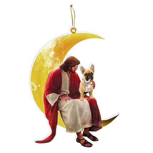 Jesus Christbaumschmuck | Weihnachtsschmuck aus Acryl für den Baum | Baumschmuck für Feiertage, Hochzeitsfeiern, Weihnachtsdekorationen, Hund und Jesus sitzen auf dem Mond Ghirting von Ghirting