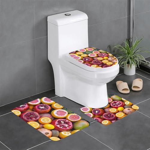 Ghjkfbf 3-teiliges Badezimmerteppich-Set, WC-Vorleger, Badematte, U-Form, WC-Deckelbezug von Ghjkfbf