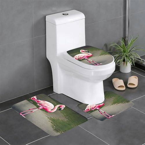 Ghjkfbf 3-teiliges Badezimmerteppich-Set, WC-Vorleger, U-Form, WC-Deckelbezug, rosa Flamingo-Druck Ghjkfbf 3-teiliges Badezimmerteppich-Set, WC-Vorleger, U-Form, WC-Deckelbezug, rosa Flamingo-Druck von Ghjkfbf