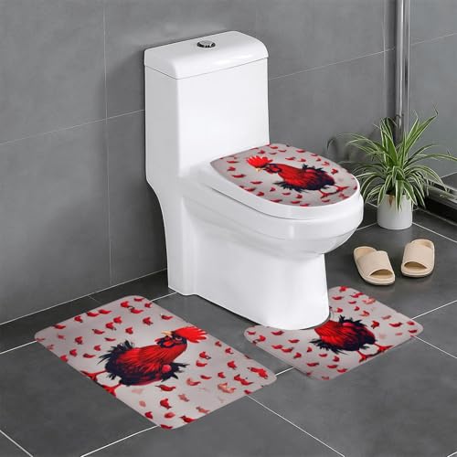 Ghjkfbf 3-teiliges Badezimmerteppich-Set, WC-Vorleger, U-förmige Matte, WC-Deckelbezug, Rot Ghjkfbf 3-teiliges Badezimmerteppich-Set, WC-Vorleger, U-förmige Matte, WC-Deckelbezug, Rot von Ghjkfbf