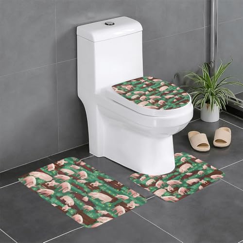 Ghjkfbf 3-teiliges Badezimmerteppich-Set, WC-Vorleger, U-förmige Matte, WC-Deckelbezug mit Schweine-Motiv Ghjkfbf 3-teiliges Badezimmerteppich-Set, WC-Vorleger, U-förmige Matte, WC-Deckelbezug mit Schweine-Motiv von Ghjkfbf