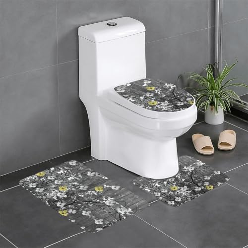 Ghjkfbf 3-teiliges Badezimmerteppich-Set mit Blumenmuster, WC-Vorleger, U-förmige Matte, WC-Deckelbezug von Ghjkfbf