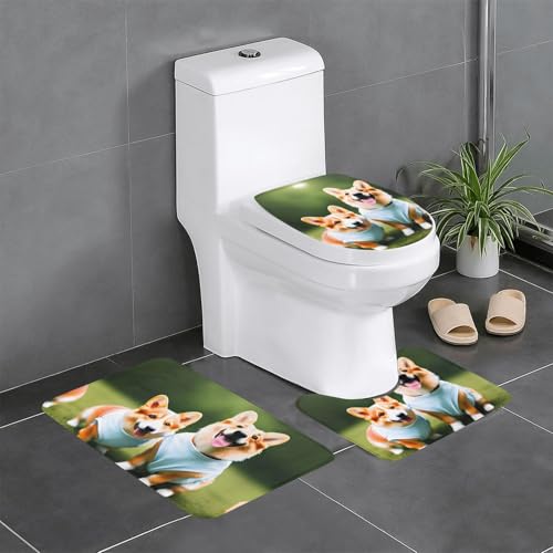Ghjkfbf 3-teiliges Badezimmerteppich-Set mit Corgi-Hundemotiv, WC-Vorleger, U-Form, WC-Deckelbezug Ghjkfbf 3-teiliges Badezimmerteppich-Set mit Corgi-Hundemotiv, WC-Vorleger, U-Form, WC-Deckelbezug von Ghjkfbf