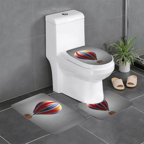 Ghjkfbf 3-teiliges Badezimmerteppich-Set mit Heißluftballon-Druck, WC-Vorleger, Badematte, U-förmige Matte, WC-Deckelbezug Ghjkfbf 3-teiliges Badezimmerteppich-Set mit Heißluftballon-Druck, WC-Vorleger, Badematte, U-förmige Matte, WC-Deckelbezug von Ghjkfbf