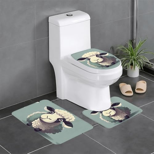 Ghjkfbf 3-teiliges Badezimmerteppich-Set mit Lammmuster, WC-Vorleger, U-Form, WC-Deckelbezug Ghjkfbf 3-teiliges Badezimmerteppich-Set mit Lammmuster, WC-Vorleger, U-Form, WC-Deckelbezug von Ghjkfbf