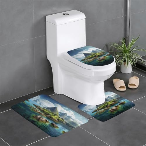 Ghjkfbf 3-teiliges Badezimmerteppich-Set mit Norwegeninseln, WC-Vorleger, U-förmige Matte, WC-Deckelbezug Ghjkfbf 3-teiliges Badezimmerteppich-Set mit Norwegeninseln, WC-Vorleger, U-förmige Matte, WC-Deckelbezug von Ghjkfbf
