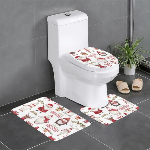 Ghjkfbf 3-teiliges Badezimmerteppich-Set mit Weihnachtsmann-Aufdruck, WC-Vorleger, U-förmige Matte, WC-Deckelbezug von Ghjkfbf