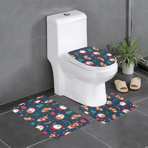 Ghjkfbf 3-teiliges Badezimmerteppich-Set mit Weihnachtsmann-Motiv, WC-Vorleger, U-förmige Matte, WC-Deckelbezug von Ghjkfbf