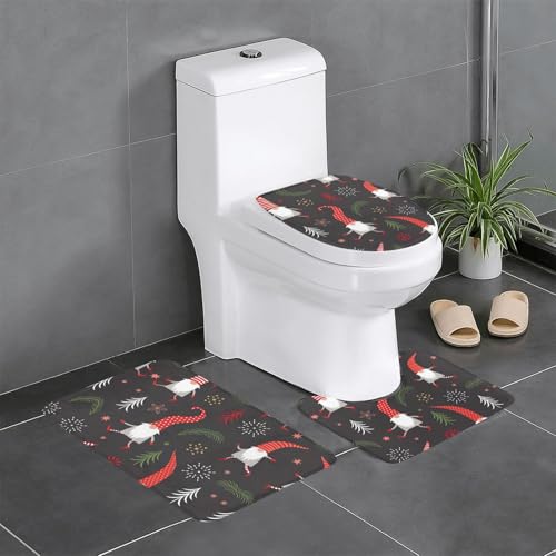 Ghjkfbf 3-teiliges Badezimmerteppich-Set mit Weihnachtswichteln, WC-Vorleger, U-förmige Matte, WC-Deckelbezug Ghjkfbf 3-teiliges Badezimmerteppich-Set mit Weihnachtswichteln, WC-Vorleger, U-förmige Matte, WC-Deckelbezug von Ghjkfbf