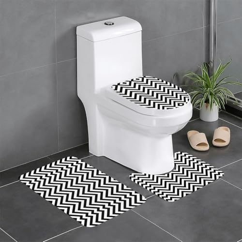 Ghjkfbf 3-teiliges Badezimmerteppich-Set mit Zickzack-Streifen, WC-Vorleger, U-förmige Matte, WC-Deckelbezug Ghjkfbf 3-teiliges Badezimmerteppich-Set mit Zickzack-Streifen, WC-Vorleger, U-förmige Matte, WC-Deckelbezug von Ghjkfbf