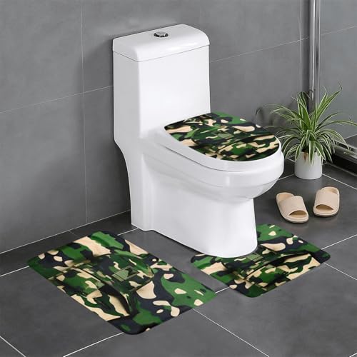 Ghjkfbf 3-teiliges Badezimmerteppich-Set mit digitalem Camouflage-Druck, WC-Vorleger, Badematte, U-Form, WC-Deckelbezug Ghjkfbf 3-teiliges Badezimmerteppich-Set mit digitalem Camouflage-Druck, WC-Vorleger, Badematte, U-Form, WC-Deckelbezug von Ghjkfbf
