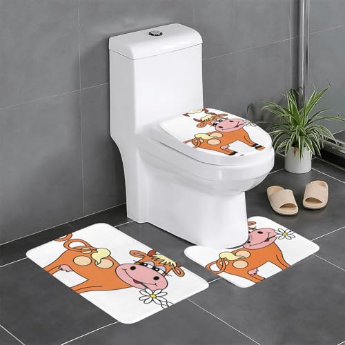 Ghjkfbf 3-teiliges Badezimmerteppich-Set mit niedlichem Kuhmotiv, WC-Vorleger, U-Form, WC-Deckelbezug Ghjkfbf 3-teiliges Badezimmerteppich-Set mit niedlichem Kuhmotiv, WC-Vorleger, U-Form, WC-Deckelbezug von Ghjkfbf