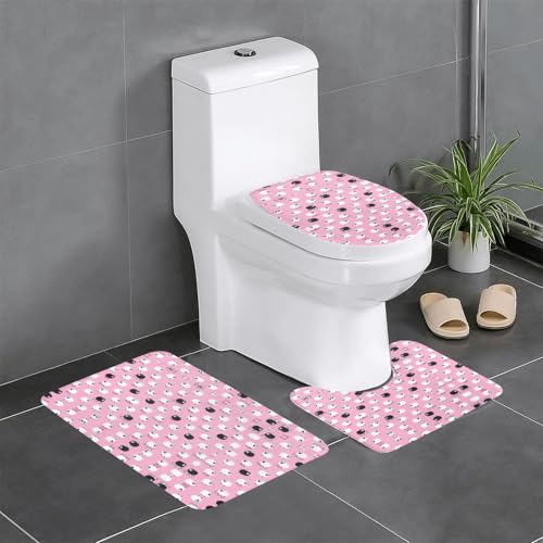 Ghjkfbf 3-teiliges Badezimmerteppich-Set mit weißem Schaf auf rosa Hintergrund, WC-Vorleger, U-förmige Matte, WC-Deckelbezug Ghjkfbf 3-teiliges Badezimmerteppich-Set mit weißem Schaf auf rosa Hintergrund, WC-Vorleger, U-förmige Matte, WC-Deckelbezug von Ghjkfbf