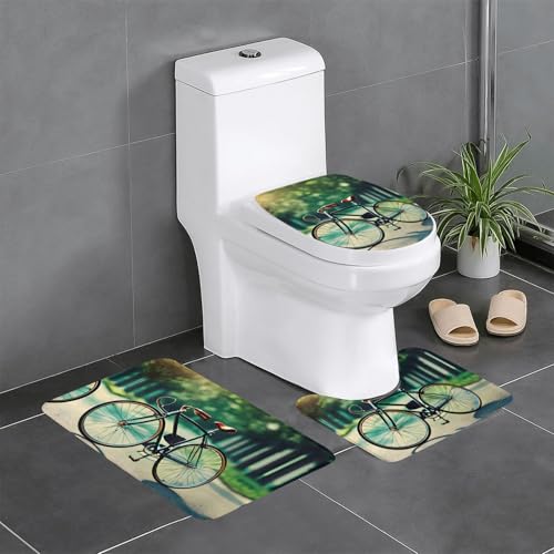 Ghjkfbf Badezimmerteppich-Set, Retro-Fahrraddruck, 3-teilig, WC-Vorleger, U-Form, WC-Deckelbezug Ghjkfbf Badezimmerteppich-Set, Retro-Fahrraddruck, 3-teilig, WC-Vorleger, U-Form, WC-Deckelbezug von Ghjkfbf