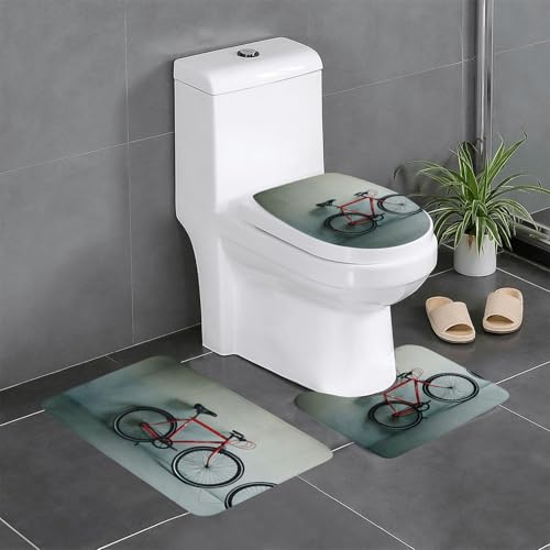 Ghjkfbf Badezimmerteppich-Set, Retro-Fahrradmuster, 3-teilig, WC-Vorleger, U-Form, WC-Deckelbezug Ghjkfbf Badezimmerteppich-Set, Retro-Fahrradmuster, 3-teilig, WC-Vorleger, U-Form, WC-Deckelbezug von Ghjkfbf