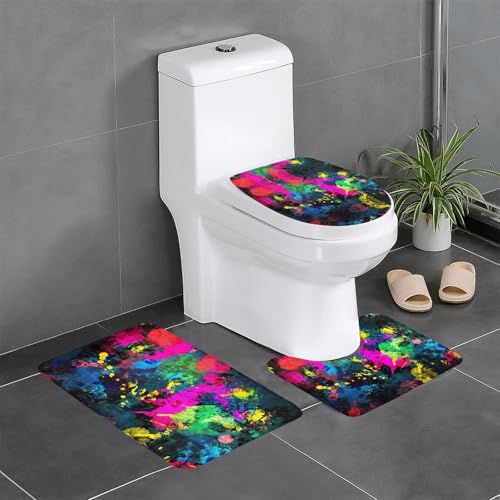 Ghjkfbf Badezimmerteppich-Set, buntes abstraktes Gemälde, 3-teilig, WC-Vorleger, U-Form, WC-Deckelbezug von Ghjkfbf