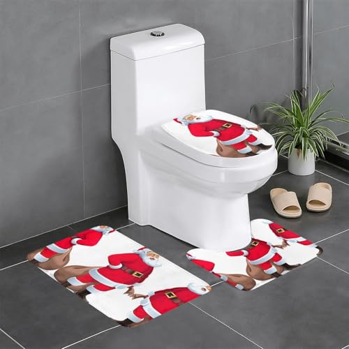 Ghjkfbf Badezimmerteppich-Set mit niedlichem Weihnachtsmann-Aufdruck, 3-teilig, WC-Vorleger, U-Form, WC-Deckelbezug von Ghjkfbf