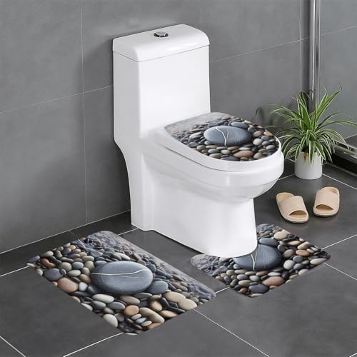 Ghjkfbf Badteppich-Set mit Strandsteindruck, 3-teilig, WC-Vorleger, U-Form, WC-Deckelbezug Ghjkfbf Badteppich-Set mit Strandsteindruck, 3-teilig, WC-Vorleger, U-Form, WC-Deckelbezug von Ghjkfbf