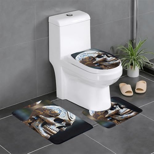 Ghjkfbf Interessantes 3-teiliges Badezimmerteppich-Set mit Skelett-Druck, WC-Vorleger, U-förmige Matte, WC-Deckelbezug von Ghjkfbf