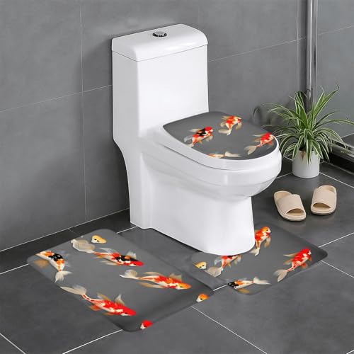 Ghjkfbf Traditionelles Koi-Karpfen mit Punktemuster, 3-teiliges Badezimmerteppich-Set, WC-Vorleger, U-förmige Matte, WC-Deckelbezug Ghjkfbf Traditionelles Koi-Karpfen mit Punktemuster, 3-teiliges Badezimmerteppich-Set, WC-Vorleger, U-förmige Matte, WC-Deckelbezug von Ghjkfbf