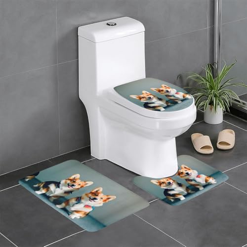 Ghjkfbf Wearing Clothes 3-teiliges Badezimmerteppich-Set mit niedlichem Corgi-Hunde-Aufdruck, WC-Vorleger, U-förmige Matte, WC-Deckelbezug Ghjkfbf Wearing Clothes 3-teiliges Badezimmerteppich-Set mit niedlichem Corgi-Hunde-Aufdruck, WC-Vorleger, U-förmige Matte, WC-Deckelbezug von Ghjkfbf