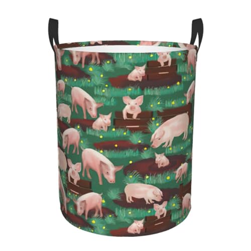 Schweine In Farm Druck Wäschekorb mit Griff runde faltbare Aufbewahrungsbox für Kleidung Lagerung Spielzeug Lagerung Geschenk von Ghjkfbf