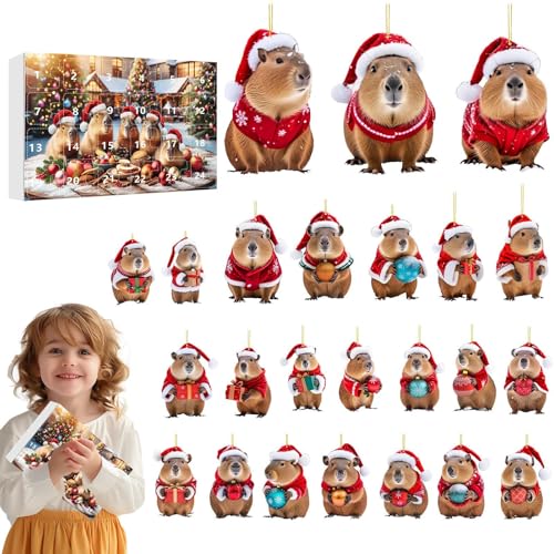 24 Tage Capybara Adventskalender Weihnachtskalender, 24 Türchen Countdown Bis Weihnachten, Capybara 2D Acryl Dekoanhänger Für Baum Wand Tür Fenster Deko Kinder Erwachsene von Ghjkldha