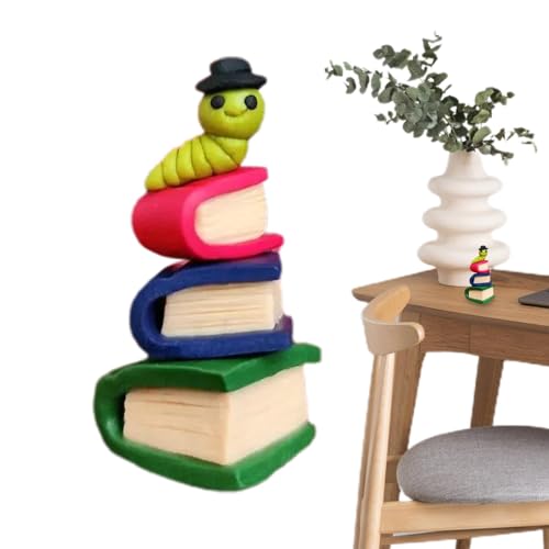 -Bücher Bücherwurm Statue Bücherwurm mit Zylinderhut Figur Harz Bücherwurm Miniatur Entzückende Bücherwurm Statue Kinder Tisch Bücherwurm Bücherwurm Regal Dekoration von Ghjkldha