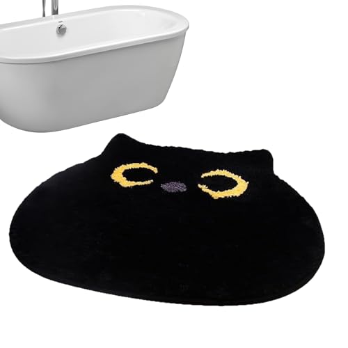 Cat Bad Matte, 19,69 x 21,65 Zoll Anti-Schlupf-Weichteppichteppich für Duschtoilettenschlafzimmer, Plüschspülung mit schneller trockener absorbierender Oberfläche, schwarzer Katzenbodendekor für von Ghjkldha
