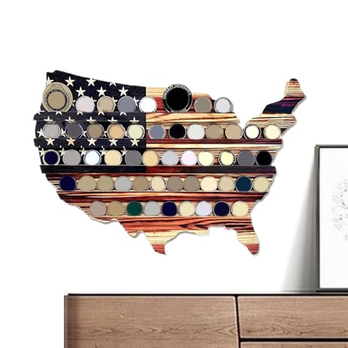 Challenge Coin Display, Wooden Flag Coin Holder, Multi Layer Structure, Handcrafted Rustic Finish, Large Capacity Rack, Natural Wood Tone, Patriotic for Home Work Decor von Ghjkldha