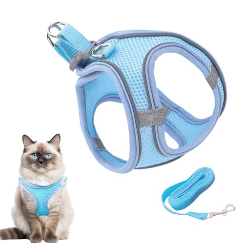 Fluchtsicheres Katzen Geschirr,Weiches Reflektierendes Mesh Geschirr Und Leine - Mittel Groß für Wandern Camping Training Outdoor von Ghjkldha
