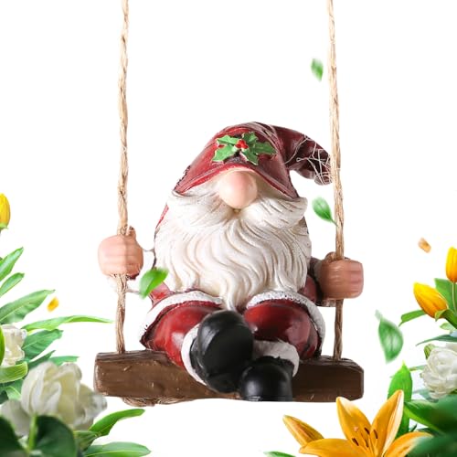 Gartenzwerge Skulpturen | Weihnachts Gartenzwerg Schaukel Figur Ornament | Kunstharz Garten Skulptur Dekoration | Für Baum Hof Balkon Innenbereich Fenster Hinterhof Garten Außenbereich Terrasse von Ghjkldha
