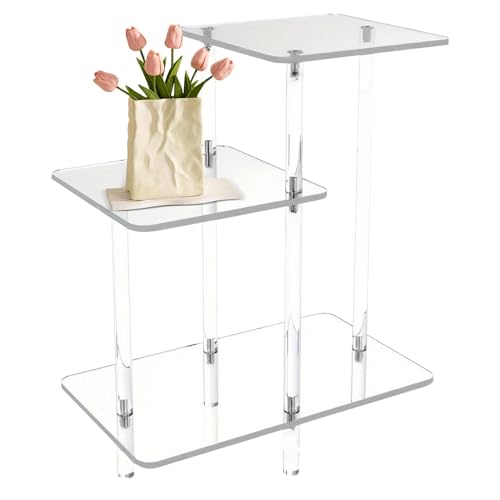 Ghjkldha Clear Acrylic Table, 3 Tier Display Nightstand, Modern End Table with Storage, 16.93x9.84x22.83 Inches Transparent Home Decor Stand Bedroom Patio Lobby Apartment Phone Book Holder von Ghjkldha