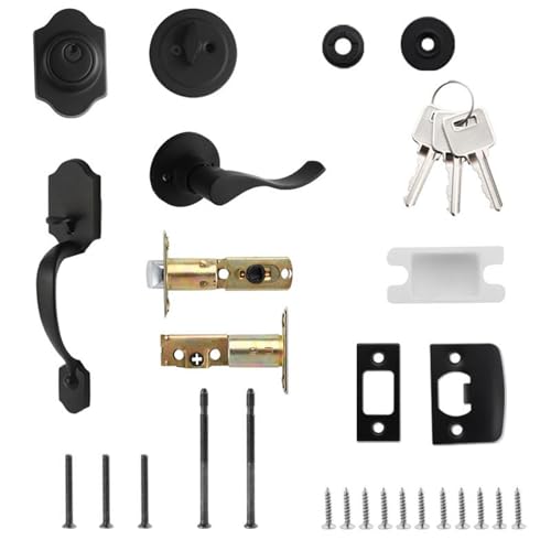 Ghjkldha Haustürgriff, schwarze, gebürstete Aluminium -Legierungs -Türschloss für Sicherheit, robuste Hardware mit einfacher Installation und elegant von Ghjkldha