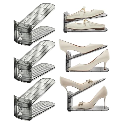 Ghjkldha Schuhplatzsparer - 6er Set Schuhstapler,Zwei Ebenen Rutschfester Höhenverstellbar Stapelbarer Stauraum Für Tür Eingang Schrank Garage von Ghjkldha